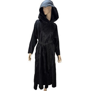 MYCRA PAC Long Donatella Raincoat Size M/L Black Reversible Velvet Vines Hooded